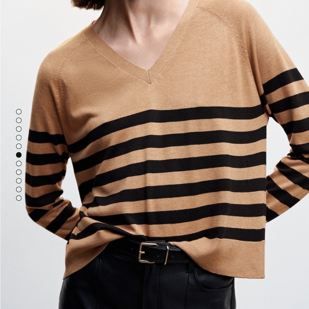 Mango Tan & Black Fine-Knit Sweater